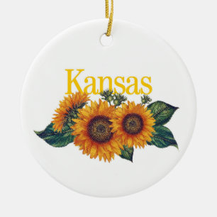 Customizable Kansas Ornament with Sunflower