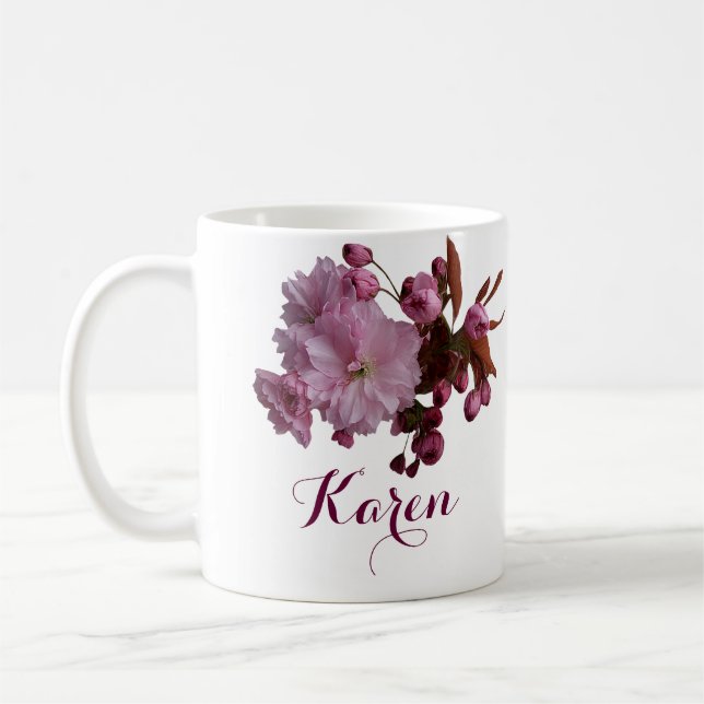 Customizable Karen name pink blossom flowers  Coffee Mug (Left)