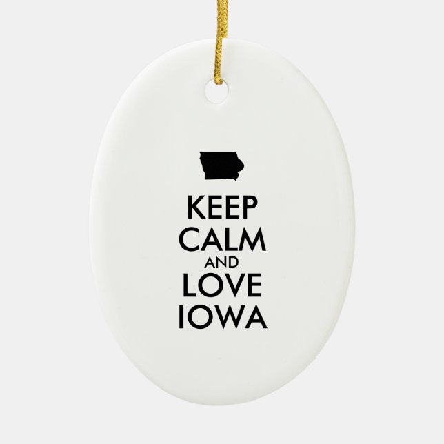 Customizable KEEP CALM and LOVE IOWA Ceramic Tree Decoration (Front)