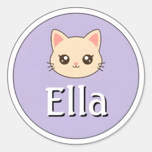 Customizable Kids Name Sticker – Cat Face Design