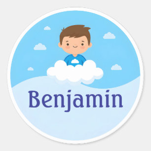 Customizable Kids Name Sticker Cloud & Sky Design