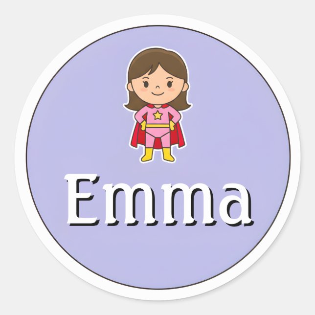 Customizable Kids Name Sticker – Girl Superhero (Front)