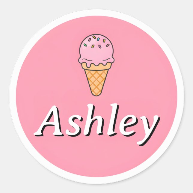 Customizable Kids Name Sticker – Pink Ice Cream  (Front)