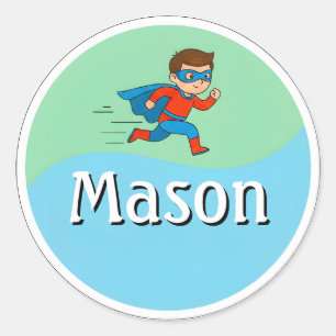 Customizable Kids Name Sticker – Running Superhero