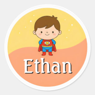 Customizable Kids Name Sticker – Smiley Superhero