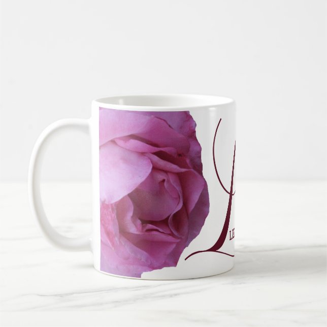 Customizable Lizzie name pretty pink rose floral Coffee Mug (Left)