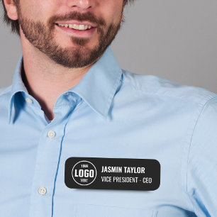 Customizable Logo & Job Title   Modern Minimalist Name Tag