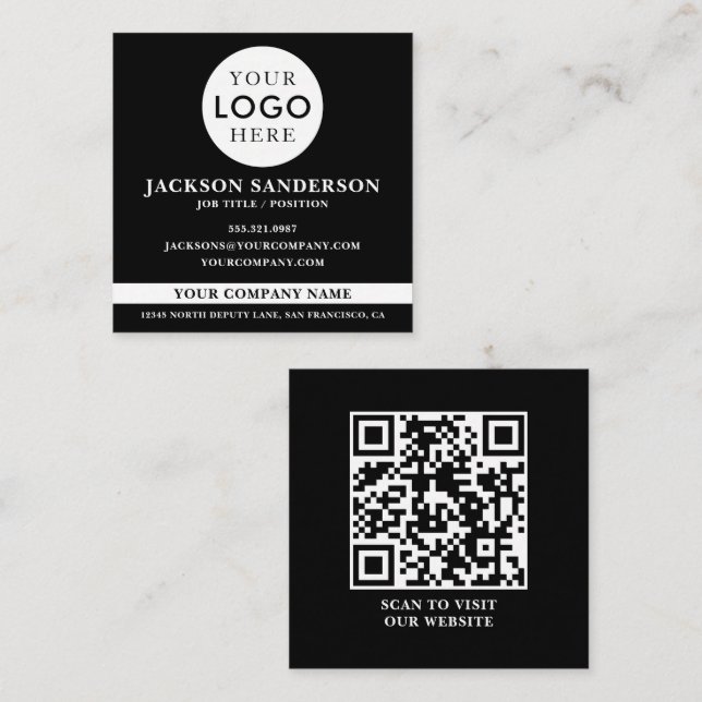 Customizable Logo Professional Black QR Code Square Business Card (Front/Back)