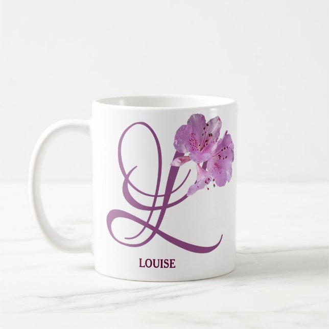 Customizable Louise name monogram cute pink floral Coffee Mug (Left)