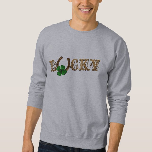 CUSTOMIZABLE Lucky Gold Horseshoe and Clover Sweatshirt (Front)
