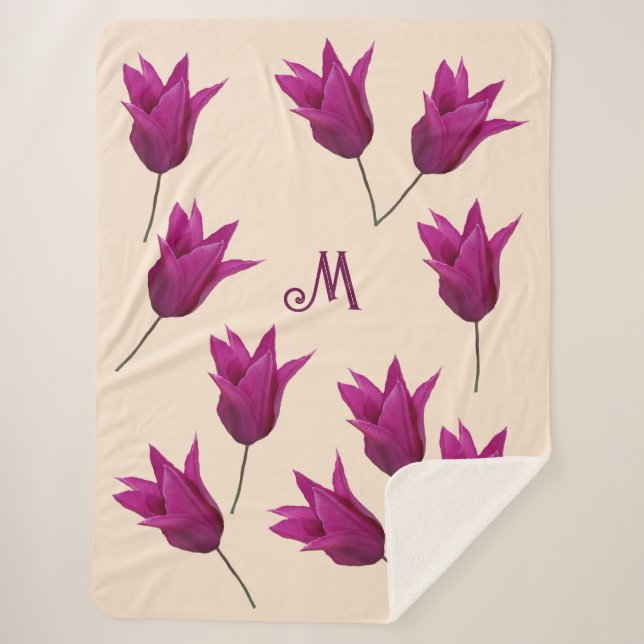 Customizable M monogram pretty pink tulips floral  Sherpa Blanket (Front)