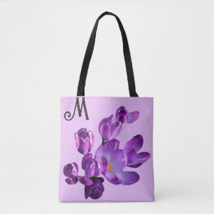 Customizable M monogram purple flowers boho girly Tote Bag