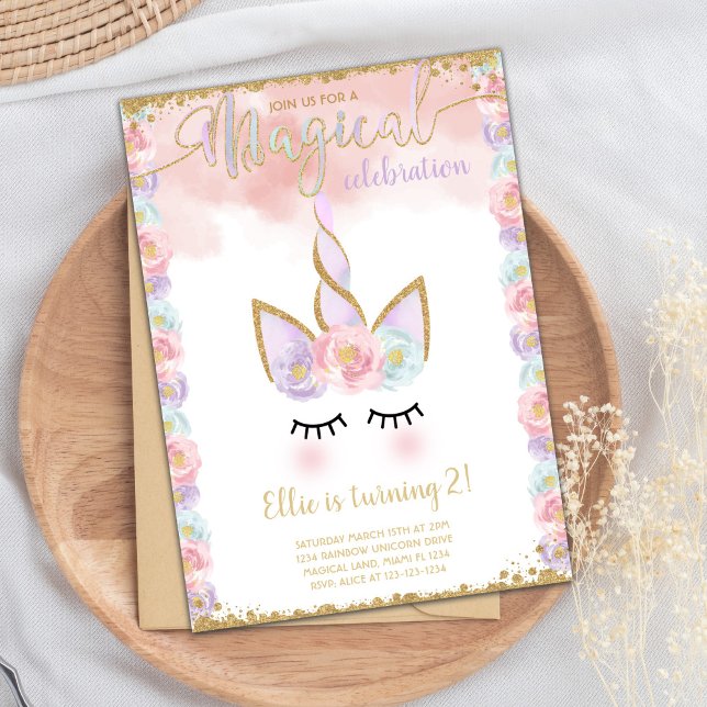Customizable Magical Birthday Card (Copper Unicorn Birthday Invitations)