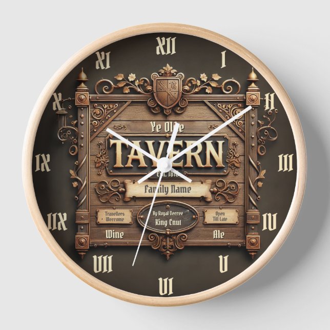 Customizable Medieval Tavern Wall Clock (Front)