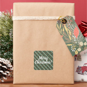 Customizable Merry Christmas Plaid Square Sticker