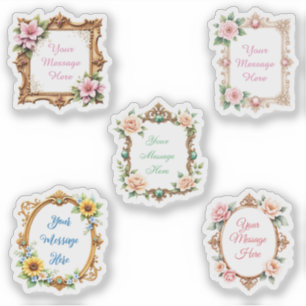 Customizable Message in Floral Frame Stickers