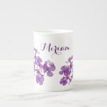 Customizable Miriam name monogram purple floral Bone China Mug<br><div class="desc">This stylish personal mug was created by Berglind Design. It can be customized. 

© Berglind Design. All rights reserved.</div>