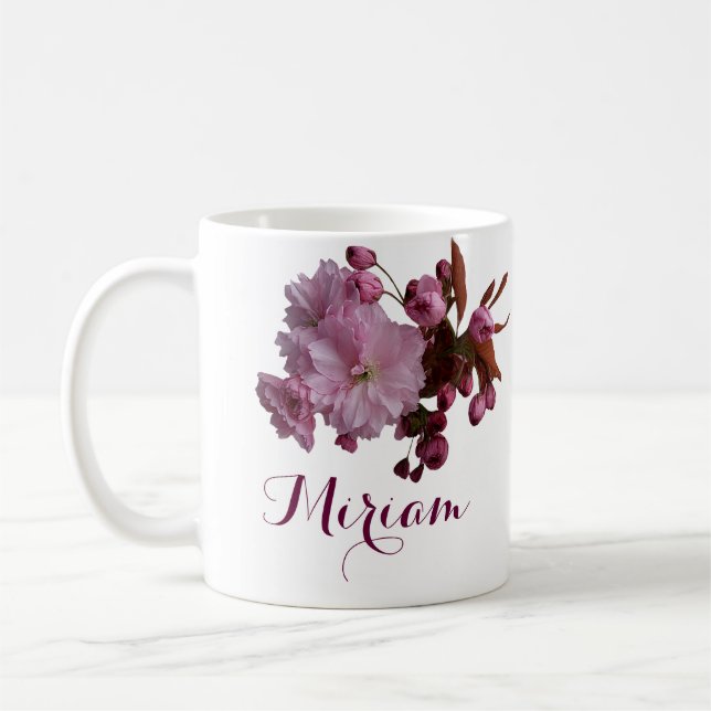 Customizable Miriam name pretty pink blossom flora Coffee Mug (Left)