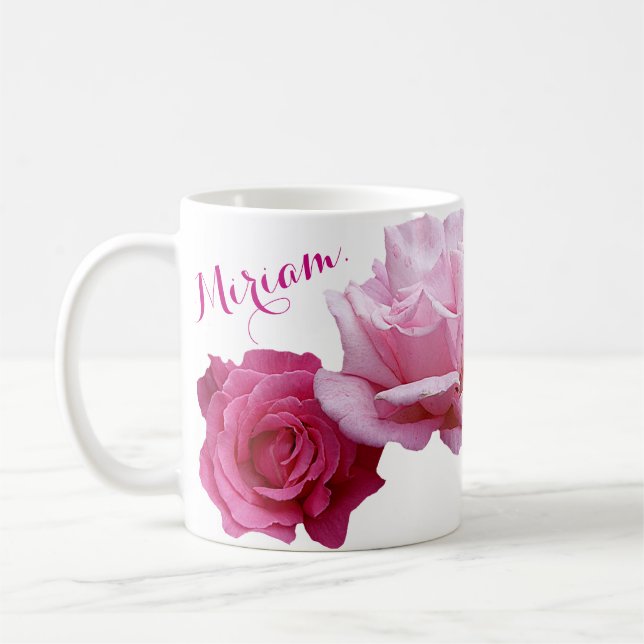 Customizable Miriam name pretty pink rose floral Coffee Mug (Left)