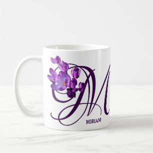 Customizable Miriam name purple flowers monogram Coffee Mug