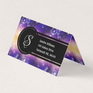 Customizable Monogram Purple Galaxy Stars Business Card