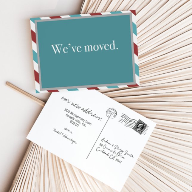 Customizable Moving Announcement // Airmail Teal Postcard (Creator Uploaded)