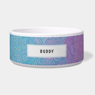 Customizable Name Blue Purple Floral Pet Feeding
