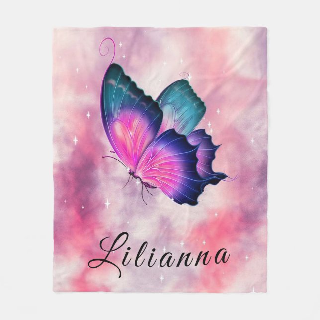 Customizable name- Butterfly Fleece Blanket (Front)