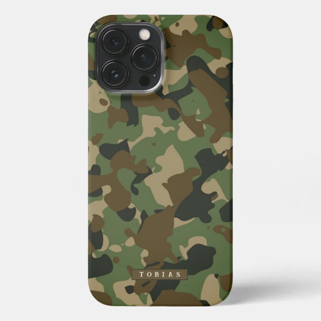 Customizable Name Camouflage Military Kaki Brown iPhone Case (Back)