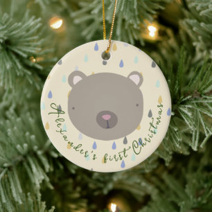 Customizable Name Cute Bear Christmas Ceramic Tree Decoration