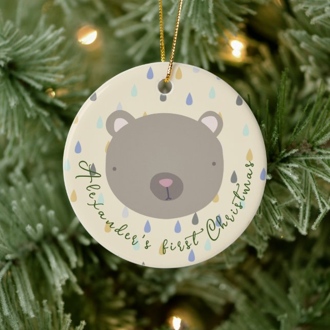Customizable Name Cute Bear Christmas Ceramic Tree Decoration (Tree)