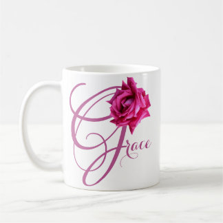 Customizable name Grace pretty pink rose floral Coffee Mug
