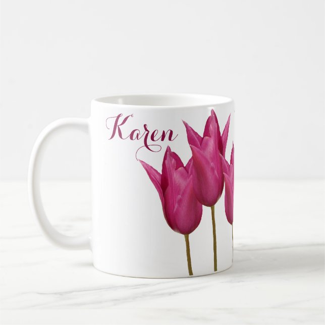 Customizable name Karen pretty pink tulips floral Coffee Mug (Left)