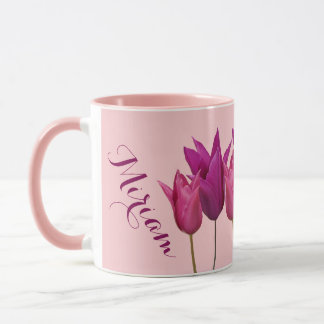 Customizable name Miriam pretty pink tulip floral Mug