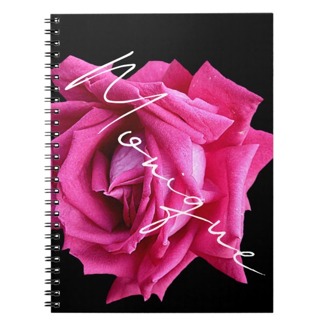 Customizable name Monique hot pink rose floral  Notebook (Front)