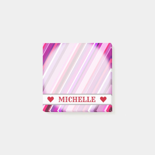 Customizable Name - Pink, Purple Stripes Pattern Post-it Notes (Front)