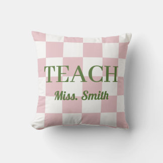 Customizable Name Teach Tote Cute Pink Checkered Cushion