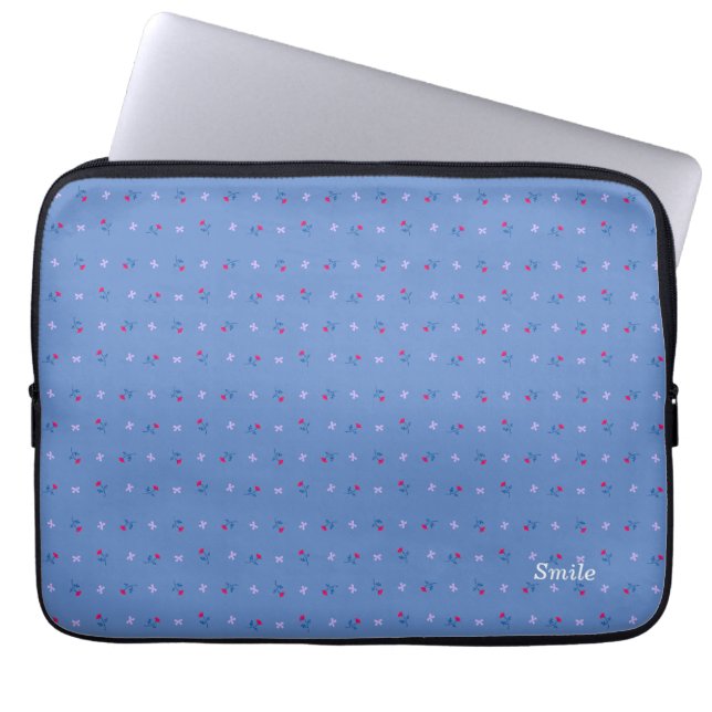 Customizable Name Wild Rose Blue Laptop Sleeve (Front)