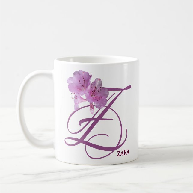 Customizable name Zara pink flowers retro style Coffee Mug (Left)