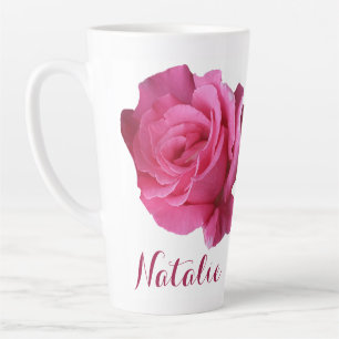 Customizable Natalie name pink rose flowers boho Latte Mug