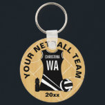Customizable Netball V2 Key Ring<br><div class="desc">We can create this unique personalized netball design in any color combination or to resemble your team netball uniform, just contact us via the ask the designer link below PRIOR to purchase. Design features a netball uniform with fully customizable Name and netball position, it also features a color co-ordinating netball...</div>