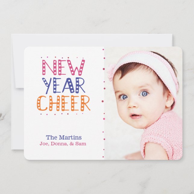 CUSTOMIZABLE New Year Cheer Bright Colours Holiday Card (Front)