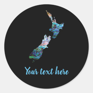 CUSTOMIZABLE NEW ZEALAND MAP PAUA ROUND STICKER