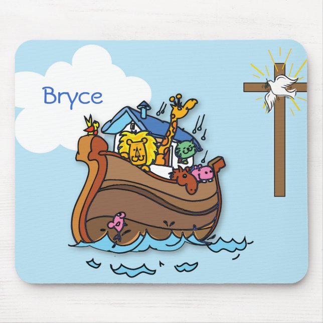Customizable Noah’s Ark Baby Baptism, Boy Blue Mouse Pad (Front)