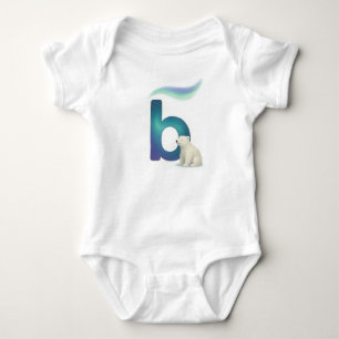 Customizable Northern Lights Letter B Polar Bear Baby Bodysuit