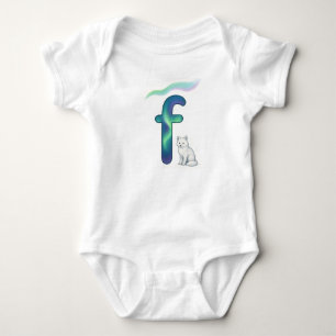 Customizable Northern Lights Letter F Arctic Fox Baby Bodysuit