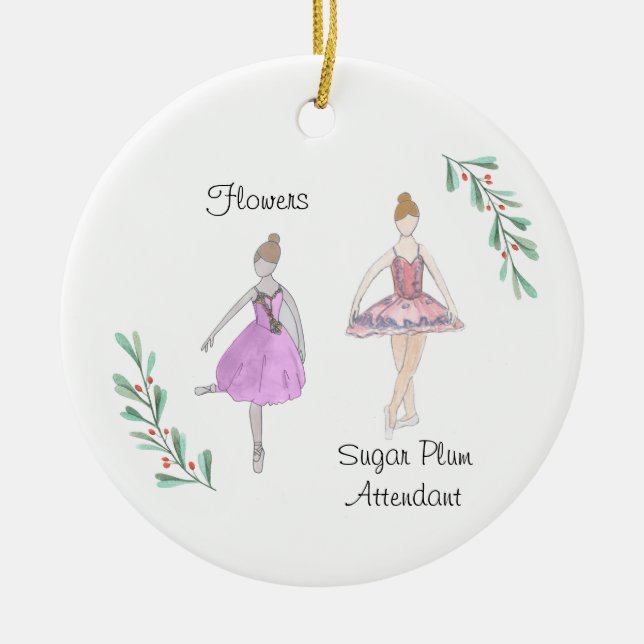 Customizable  Nutcracker Flowers/Sugar Plum  Ceramic Tree Decoration (Front)