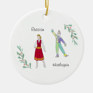 Customizable  Nutcracker Rusisian/Columbine Ceramic Tree Decoration