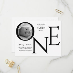 Customizable ONE First Birthday Photo Invitation Postcard