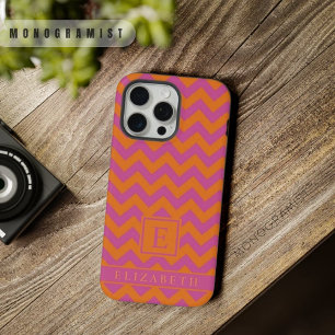 Customizable Orange Pink Chevron Pattern iPhone 15 Pro Max Case